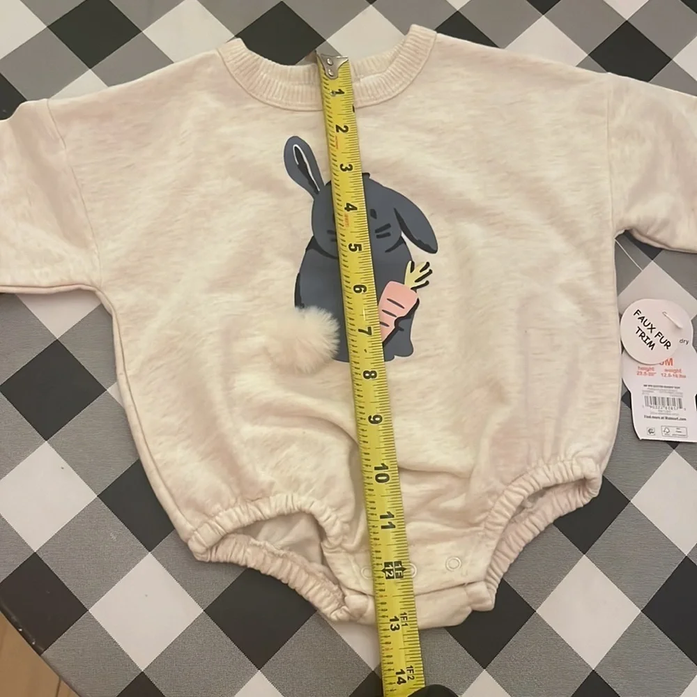 New Wonder Nation Bunny Sweatshirt Romper Onesie Size 3-6 Months NWT